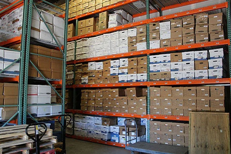 View of Shoreline's warehouse filled with boxes